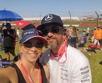 Max Vs. Lewis Chris & Bronte at Silverstone 2021 Formula 1 GP Weekend, wearing team merchandise Max vs Lewis.